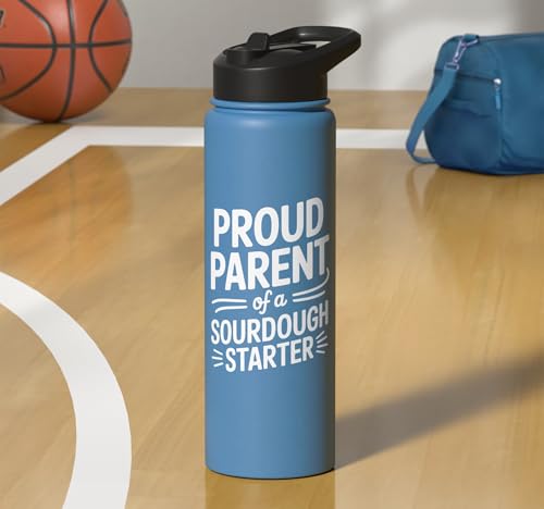 Proud Parent Sourdough Starter Active Yeast Stainless Steel Insulated Water Bottle - color: Light Blue