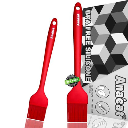 Anaeat High Heat Resistant Silicone Basting Pastry Brush Set of 2- Hygienic One-Pieces Design Spread Oil Butter for BBQ Grill Barbecue Baking Kitchen Cooking - BPA Free & Dishwasher Safe (10"+8.2") - color: Red 2 Pcs (10"+8.2")
