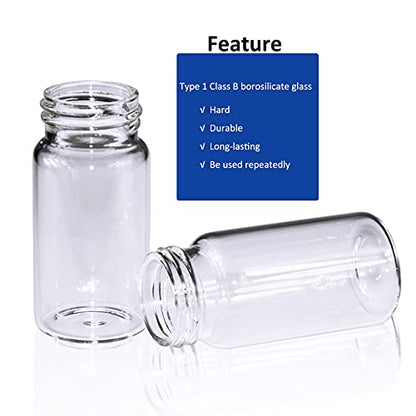 ALWSCI Sample Vial, Clear Glass 24-400 Thread Storage Vial, 20 ml Capacity, 27.5 mm I.D. x 57 mm with 24-400 Black Closed Cap, PE Liner, pack of 100 - color: Clear, size: 27*57mm & 20ml (5dram)