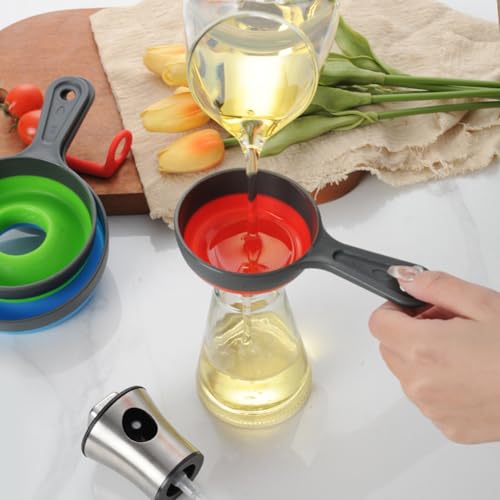 Set of 3 Silicone Funnels for Wide and Regular Jars, Kitchen Funnels for Transferring Jams, Juices, Spices and Oils