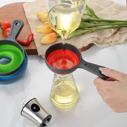Set of 3 Silicone Funnels for Wide and Regular Jars, Kitchen Funnels for Transferring Jams, Juices, Spices and Oils