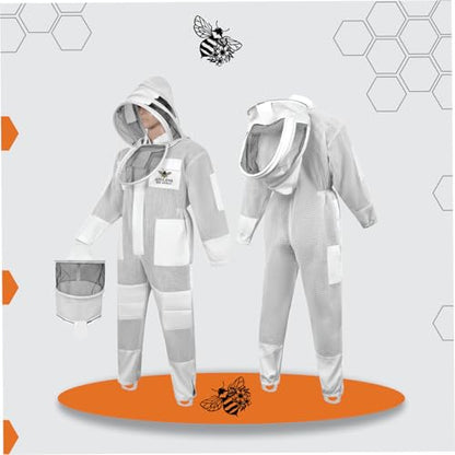 Azulene 3-Layer Ultra Ventilated Bee Suit for Men & Women – Premium Beekeeping Suit with Bee Gloves & Two Detachable Beekeeping Veils (Small) - size: Small