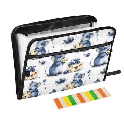 13 Pockets Expanding File Folder Cartoon Mouse Cheese Berry Accordion File Organizer A4 Letter Size Paper Document Storage Zipper Expandable Folders with Labels