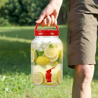 Havawish 2 Pcs 1 Gallon Plastic Beverage Dispenser with Spigot Clear Summer Kitchen Fridge Drink Dispenser for Parties Lemonade Juice Tea Beer Cold Water (Red,Cylinder) - color: Red, style: Cylinder