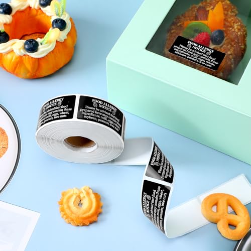 Gueevin 600 Count 1x2'' Food Allergy Warning Labels Allergies Restaurant Food Safety Self Adhesive Stickers Restaurant Removable Thermal Printed Labels for Kitchen (Black) - color: Black