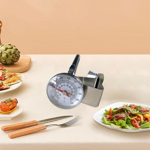 2xMilk Thermometer for Steaming Thermometer with Clip & Sleeve Pocket Dial Thermometer for Tea Cheese Drinks Beverage, Argent, 2