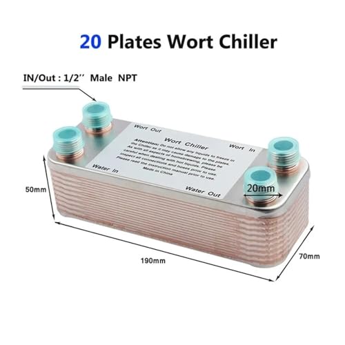 20 30 40 Plates Wort Chiller Heat Exchanger Stainless Steel Homebrew Beer Cooler Counterflow Chiller Brazed Plate Heat Exchanger(20P) - size: 20P