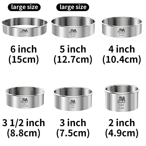 M JNGMEI 6 Pieces Stainless Steel Cookie Cutter Set 2'', 3'',3.5'', 4'',5''and6'' Biscuit Plain Edge Round Cutters large Sizes Shape Molds Ranging from 2-6 Inches GIFT PACKAGE - style: 6pcs(2-6in )
