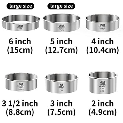 M JNGMEI 6 Pieces Stainless Steel Cookie Biscuit Cutter Set 2'', 3'',3.5'', 4'',5''and6'' Biscuit Plain Edge Round Cutters large Sizes Shape Molds Ranging from 2-6 Inches Multiple Sizes - style: 6pcs(2-6in)