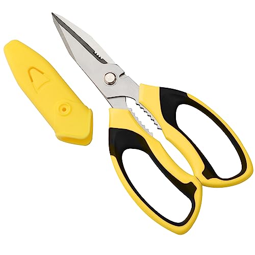 BoFuYuan Utility Scissors All Purpose heavy duty 8-Inch Yellow | Comfort Grip, Sharp Serrated Blades Cutting Carpet Cardboard Wire Fabric, Multipurpose Shears for Kitchen Garden Office Craft - color: Yellow