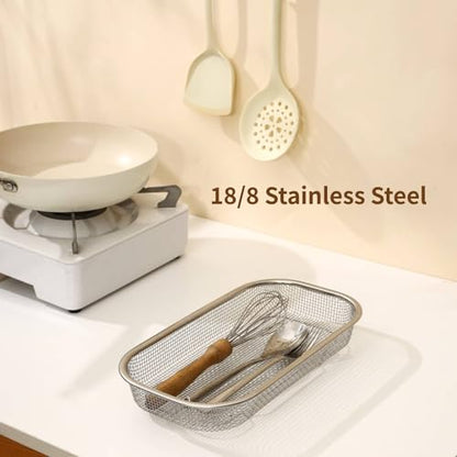 18/8 Stainless Steel Colander Strainer for Kitchen, Rectangular Colander for Pasta, Vegetables, Fruits, Rustproof & Dishwasher Safe (13.0 x 7.1 x 2.2 inch) - size: 13.0 x 7.1 x 2.2 inch