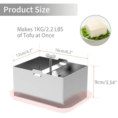 Tofu Press, SUS304 Paneer Maker with Presser Towel and Drip Tray, Fast Water Removal ，Stainless Steel Texture,Versatile for paneer and Chees e Press