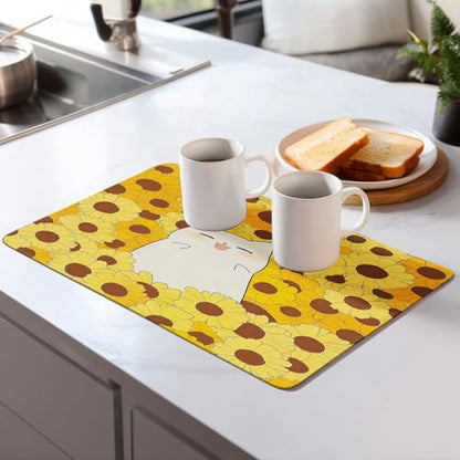 Cute Cat Dish Drying Mat for Kitchen Counter Microfiber Super Absorbent Non-Slip Dish Drying Pad for Countertops Dishes Utensils Stylish Quick-Dry Machine Washable 18x24 Inch - color: Cute Cat