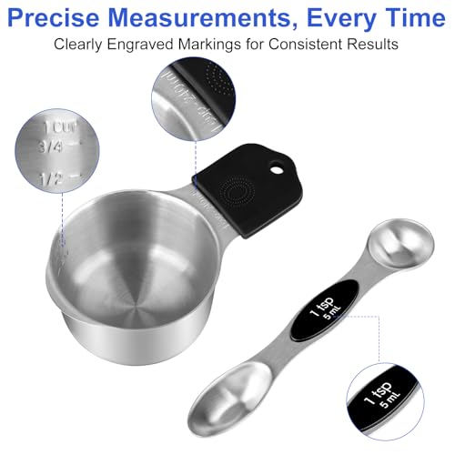 Magnetic Measuring Cups and Spoons Set, Kitchen Measuring Tools for Cooking and Baking - color: Silver