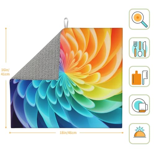Rainbow Dynamic Print Dish Drying Mat for Kitchen Counter Ultra Absorbent Microfiber Dishes Drainer Mats Washable Drying Pads for Sinks 16 x 18 In - color: Rainbow Dynamic