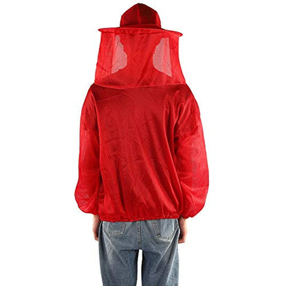 Tnfeeon Protective Gear Beekeeping Suit with Protective Round Veil for Apiary Backyard Beekeeping Jacket Professional Bee Suit for Men and Women Jacket (Red)