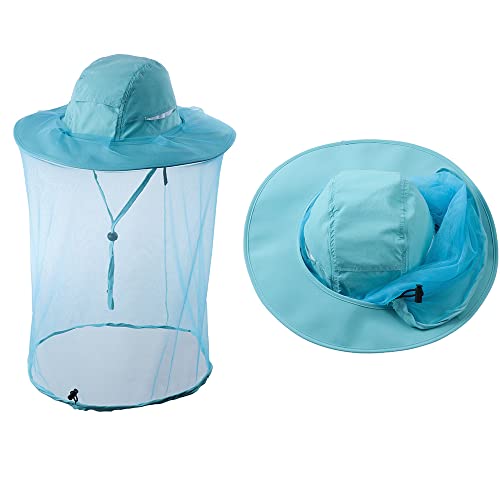 Head Netting Mosquito Net Hat Beekeeper Bee Veil Hat Bug Face Cover Netted Fishing Safari Hats Dog Grooming Women Men Light Blue - color: Light Blue
