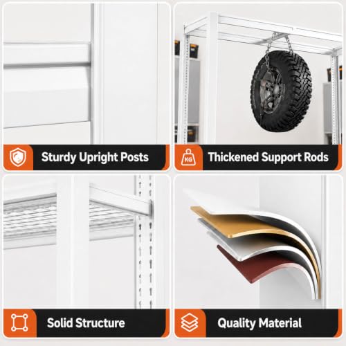White Heavy Duty Garage Shelving Unit 65 W x 24 D x 84 H, 5 Tier Metal Storage Shelves, Upgraded Steel Structure, Rack for Basement, Shop, Warehouse, Pantry - size: 65W x 24D x 84H