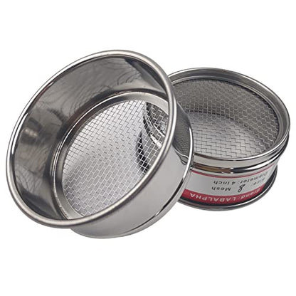 LABALPHA 8 Mesh Lab Sieves, Test Sieve #8 Mesh, 4'' Diameter, 304 Stainless Steel Wire Cloth (2.5mm) - size: 8 mesh (2.5mm)