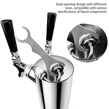 Stainless Steel Beer Faucet Wrench, Multi-Functional Kegerator Tool for Tap Tower & Coupler Nuts, Draft Beer Spanner with Dual-Size Openings for Home Brewing & Bar Maintenance (1)