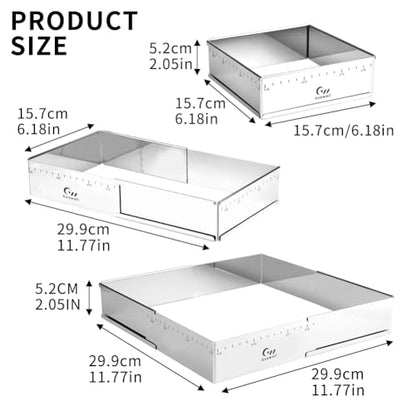 Extensible Square Cake Ring Mold Adjustable Stainless Steel Mousse Ring Detachable Nonstick Cake Cutter Pastry Shaping for DIY Baking - 6.2 × 6.2 ×2 inch - size: (6.2-11.8) × (6.2-11.8) × 2 in