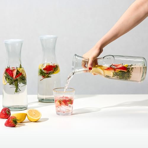 Glass Carafe Pitchers, by Kook, Large Carafe - set of 3, Beverage Dispensers, Clear Jugs For Mimosas, Water, Wine, Milk and Juice, with Plastic Lids, 50 oz Dishwasher Safe - color: Set of 3, 1.5 Liter