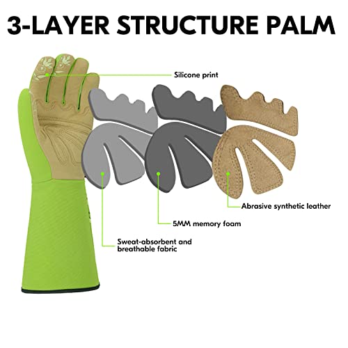 Vgo... 1-Pair Ladies' Synthetic Leather Gardening Gloves, Long Sleeves Gauntlet, Breathable & Grip Work Gloves, High Dexterity, Washable (Size S, Green, SL7445) - color: 1 Pair - Light Green, size: Women's Small