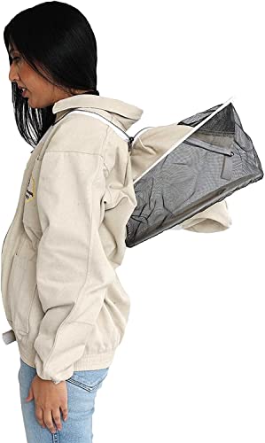 Beekeeping Jacket with Round Veil and Gloves, Natural Canvas Bee Jacket with Durable YKK Brass Zippers for Professional & Hobby Beekeepers (Large) - size: Large