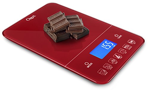 Ozeri Touch III 22 lb (10 kg) Digital Kitchen Scale with Calorie Counter in Tempered Glass, Red Engine - color: Red Engine