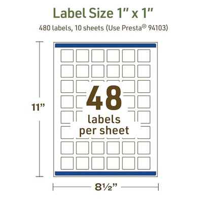 Avery Dissolvable Square Labels, Sure Feed Technology, 1" x 1", Matte White, Print-to-The-Edge, Laser/Inkjet Printable, 480 Labels Total - style: 480 labels