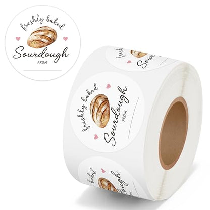 PANTIDE Freshly Baked Sourdough Labels Stickers - 500 Count Baked with Love Bakery Bread Adhesive Round Decal Roll, for Homemade Bread Bakery Small Business Sealing Food Packaging (2 x 2 Inch, White) - color: Freshly Baked White