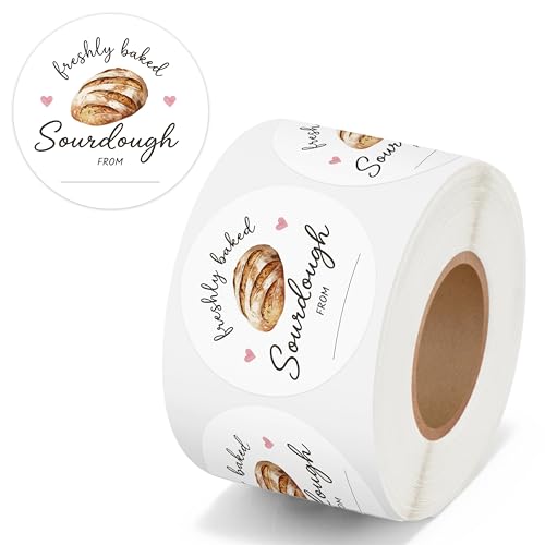 PANTIDE Freshly Baked Sourdough Labels Stickers - 500 Count Baked with Love Bakery Bread Adhesive Round Decal Roll, for Homemade Bread Bakery Small Business Sealing Food Packaging (2 x 2 Inch, White) - color: Freshly Baked White