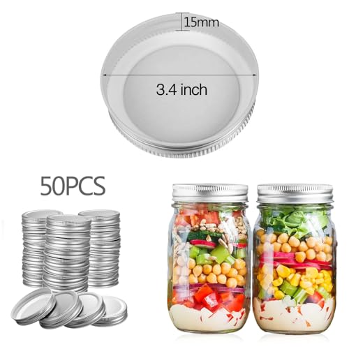 Mason Jar Lids,Regular Mouth,Lids Leak Proof Secure Mason Storage Solid Caps,Fit & Airtight for Wide Mouth Lid Mason Jars Yogurt Iidss,Canning lidss(50pcs) - color: 3.4 inch