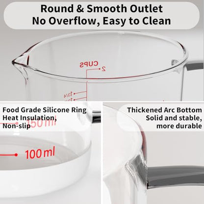 Newness 2-Cup Glass Measuring Cup For Baking and Cooking, (Upgraded, 3 Marking Including Cup/ML/Ounce Scale) Dishwasher, Freezer, Microwave, and Preheated Oven Safe, Essential Kitchen Tools - color: Red Measuring Scale, size: 500ML
