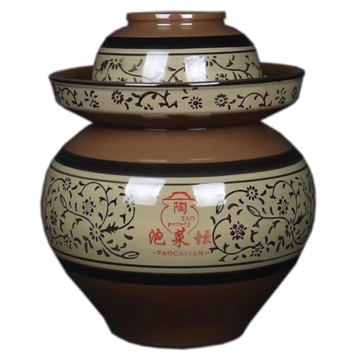 Traditional Chinese Ceramic Fermentation Crock With Lid, Stoneware Sauerkraut Pickling Jar, 1 Pcs(4L) - size: 4L
