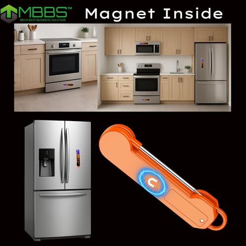 Instant Read Meat Thermometer for Cooking | Waterproof IP67 & Ultra Fast | Digital Food Thermometer for Grill, Kitchen, BBQ Smoker,(∘C/∘F Switchable) - color: Orange