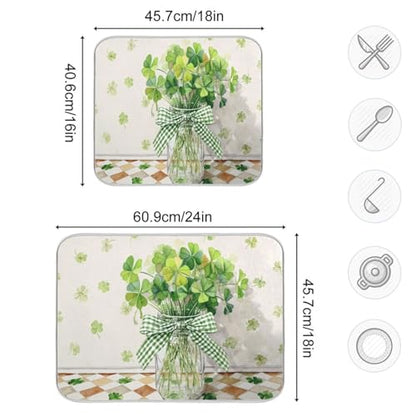 Kcldeci Dish Drying Mat for Kitchen Counter, Clovers in A Mason Jar Absorbent Dish Drainer Dish Drying Pad for Countertops,Sinks,Draining Racks 18x24in - size: 18x24in