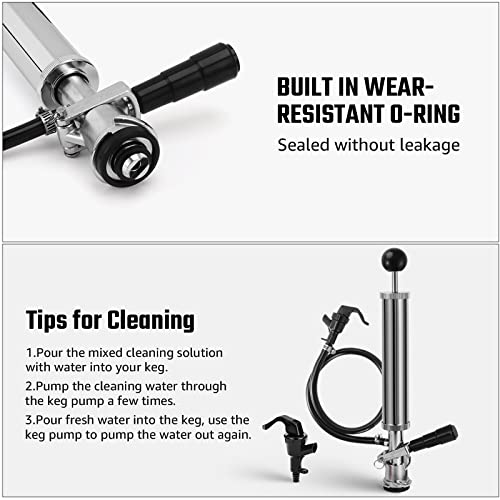 8” Keg Tap Beer Keg Party Pump, D System Beer Taps for Kegs, Kegerator Tap Stainless Steel Probe Coupler with Beer Line Faucet Hose Clamps for Homebrew
