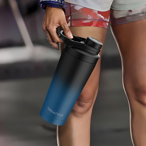 Stainless Steel Shaker Bottle with Noise-Free Design - Patented 24 oz Insulated Metal Shakers Bottles Cup for Protein Mixes and Pre Workout 100% Leak Proof (Dark Navy) - color: Dark Navy