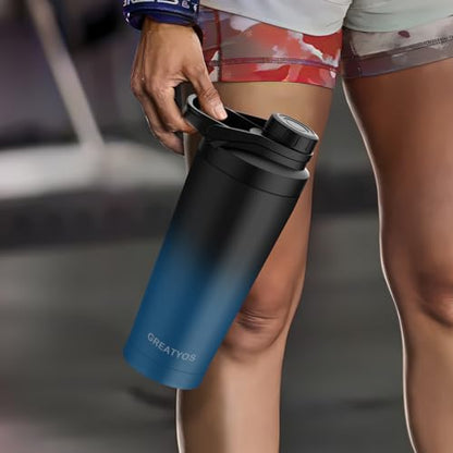 Stainless Steel Shaker Bottle with Noise-Free Design - Patented 24 oz Insulated Metal Shakers Bottles Cup for Protein Mixes and Pre Workout 100% Leak Proof (Dark Navy) - color: Dark Navy