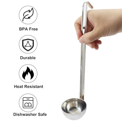 3 Oz Stainless Steel Ladle, 3 Pcs, 9" Long Handle Length | 2.72" Bowl Diameter, Sturdy Soup Ladle, For Stirring, Portioning and Serving, Soup and Stew, Restaurants and Home - size: 3 oz