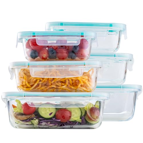 Glass Food Storage Containers Set with Airtight Lids – Leak-Proof Meal Prep Containers for Soups, Leftovers & Lunches – BPA Free, Microwave, Dishwasher & Freezer Safe (Blue 6PCS) - color: Blue 6PCS