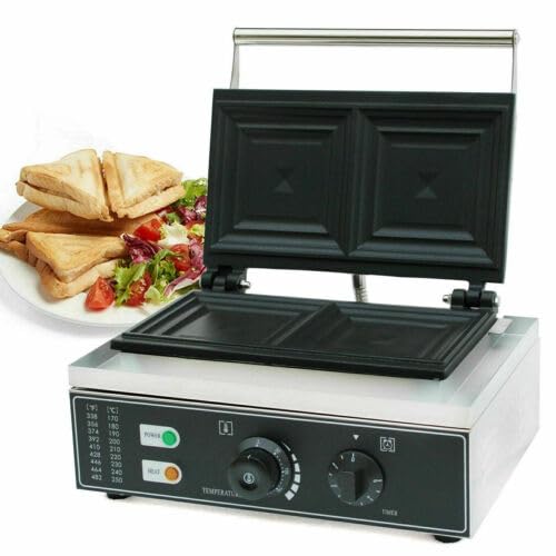 Commercial Electric Sandwich Machine, 110V 1500W Double-side Sandwich Press Grill, Breakfast Sandwich Toaster Grilled Cheese Maker w/Non-Stick Coating, Stainless Steel, for Restaurant Party Food Stall