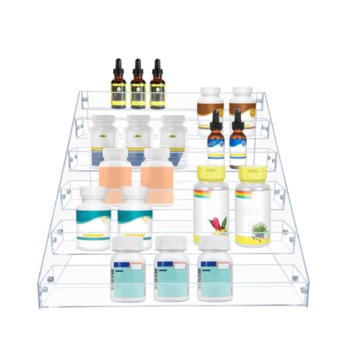 PMMASTO Tiered Spice Rack, Seasoning Organizer, Clear Acrylic Vertical Shelves Can Organizer for Countertop, Cabinet, Pantry, Kitchen Organization and Storage - 6 Tier | Vertical Shelves - size: 6 Tier - inner width 1.93''