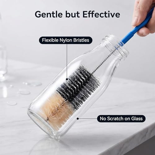 2 Pack 17 Inch Long Bottle Brush Set, Dual 2" & 1.3" Soft Nylon Bristles, Flexible Handle for Narrow Neck Bottles, Water Bottles, Kombucha, Wine Bottles, Spice Jars, Hummingbird Feeders