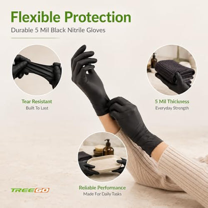 TREEGO Black Individually Wrapped Nitrile Gloves Bundle, Large, 110 Pairs Total, Disposable 5 Mil Latex Free Powder Free Gloves for Cleaning, Auto Detailing, Food Prep, Maintenance & Everyday Use