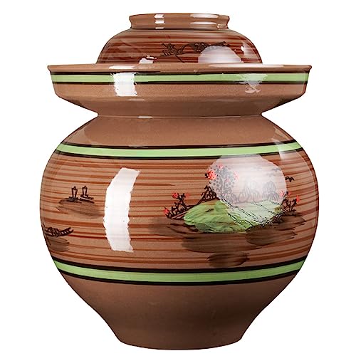Ceramic Fermentation Crock Jar Kit,Sauerkraut Crock, Traditional Chinese Porcelain Pickle Jar with Water Seal Airlock Lid,Pickle Jar for Fermenting or Pickling Pickl 4Kg - size: 4Kg