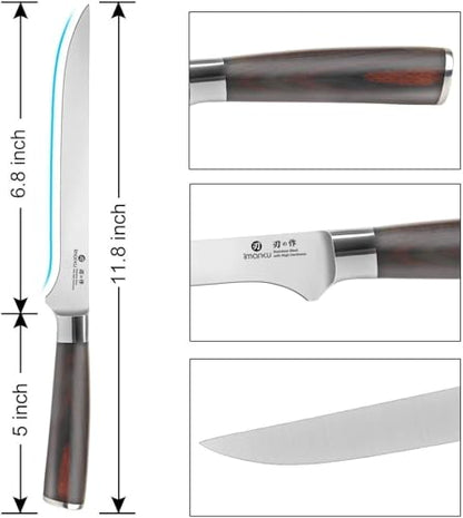 imarku Fillet Knife, German High Carbon Boning Knife, 6-Inch Stainless Steel Professional Grade Boning Fillet Knife for Fish, Pakkawood Handle for Meat and Poultry, Gifts for Men and Women - color: Silver with Brown