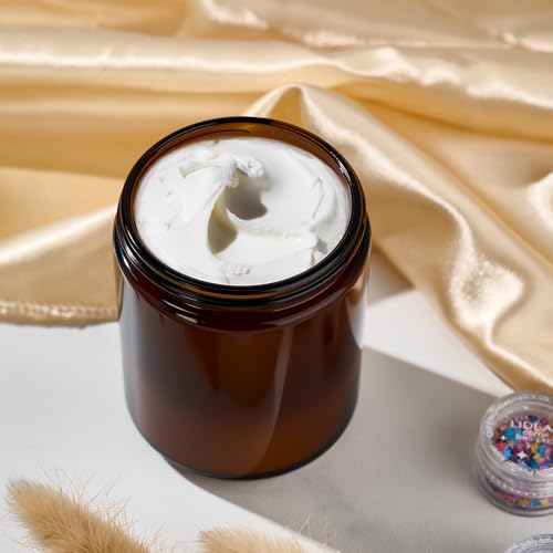 Hoa Kinh 8 oz Glass Jars with Lids, 12 Pack Amber Empty Small Cosmetic jar | Airtight Leak Proof Travel Jars for Lotion Cream Lip Balm DIY Thick Glass Reusable Sample Containers with Lined Lids - color: Amber-Black Lid, size: 8oz-12Pack