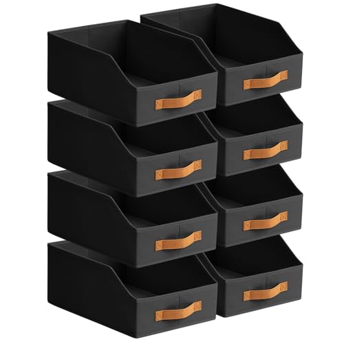 Homsorout Fabric Storage Bins for Organizing - 8 Pack Large Trapezoid Collapsible Storage Bins with Front Handle, Closet Organizers and Storage for Bedroom, Home Shelves, Small Spaces, Black - color: Black, size: 8 Pack